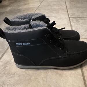 Eddie Bauer Men's Black Faux Fur Ankle Boots Lace Up Zipper Size 7